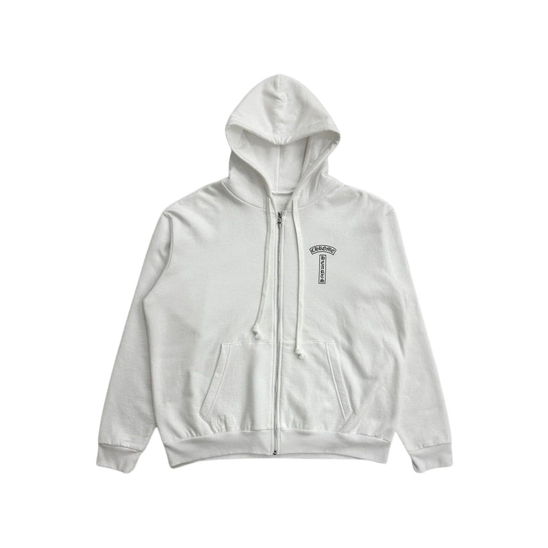 Chrome Hearts T-Logo Script Letters Zip Up Hoodie White