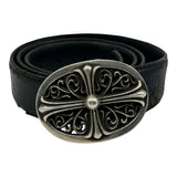 Chrome Hearts Silver Oval Cross Buckle & Belt Strap Black