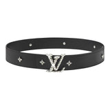 Louis Vuitton LV Dimension Drift Flower Studs 40mm Reversible Belt Black Silver