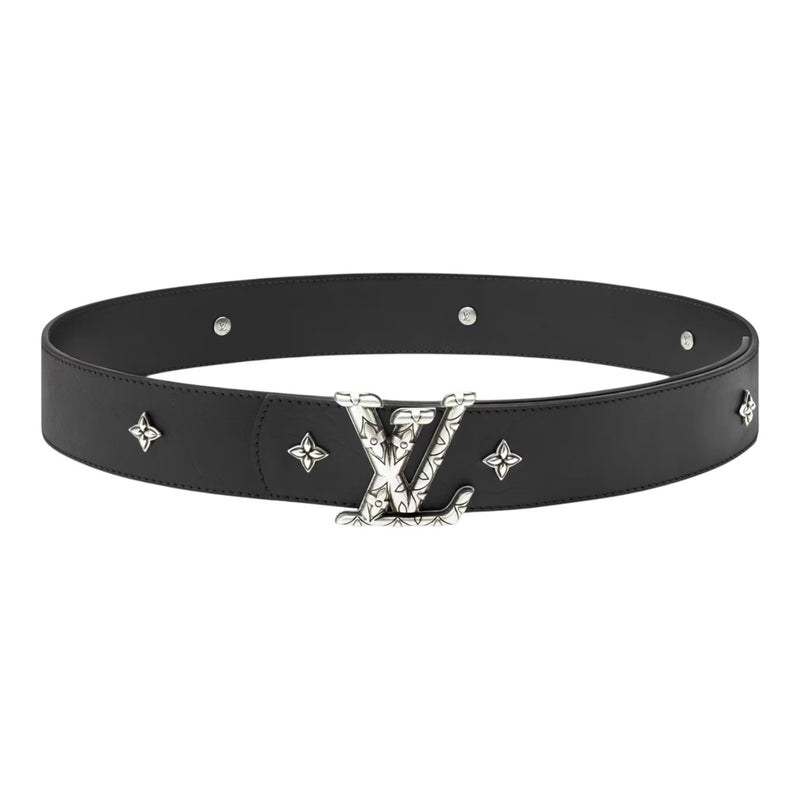 Louis Vuitton LV Dimension Drift Flower Studs 40mm Reversible Belt Black Silver