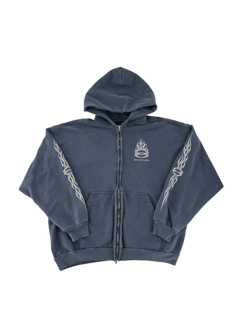 Balenciaga Burning Unity Zip Up Hoodie Blue