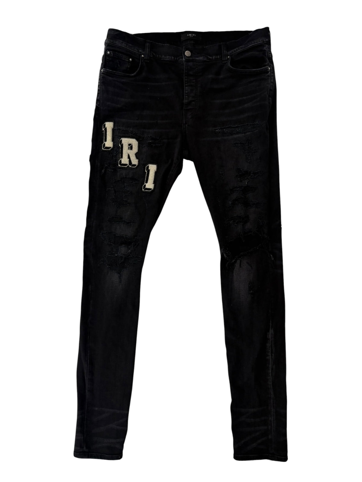 Amiri Logo Patch Distressed Denim Black Cream