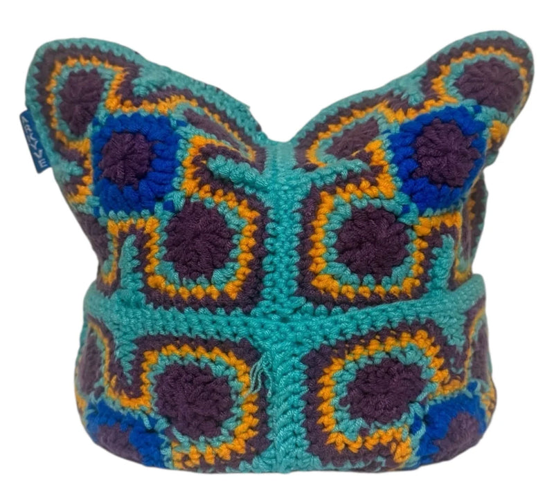 Arkyve Retro Cross Crochet Cat Hat Multi Color