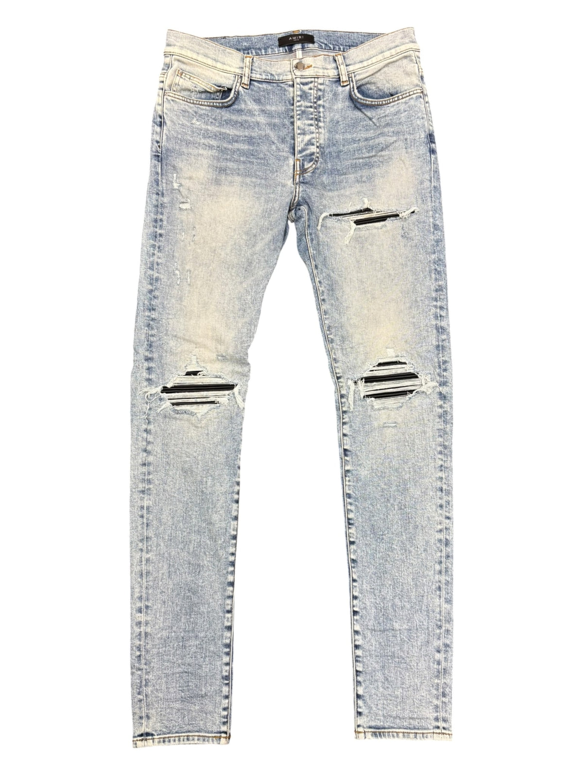 Amiri MX1 Leather Detail Skinny Jeans Stone Indigo