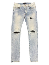 Amiri MX1 Leather Detail Skinny Jeans Stone Indigo