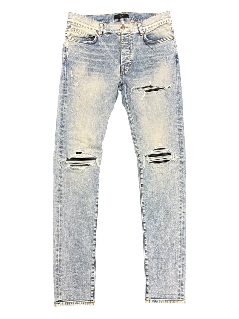 Amiri MX1 Leather Detail Skinny Jeans Stone Indigo
