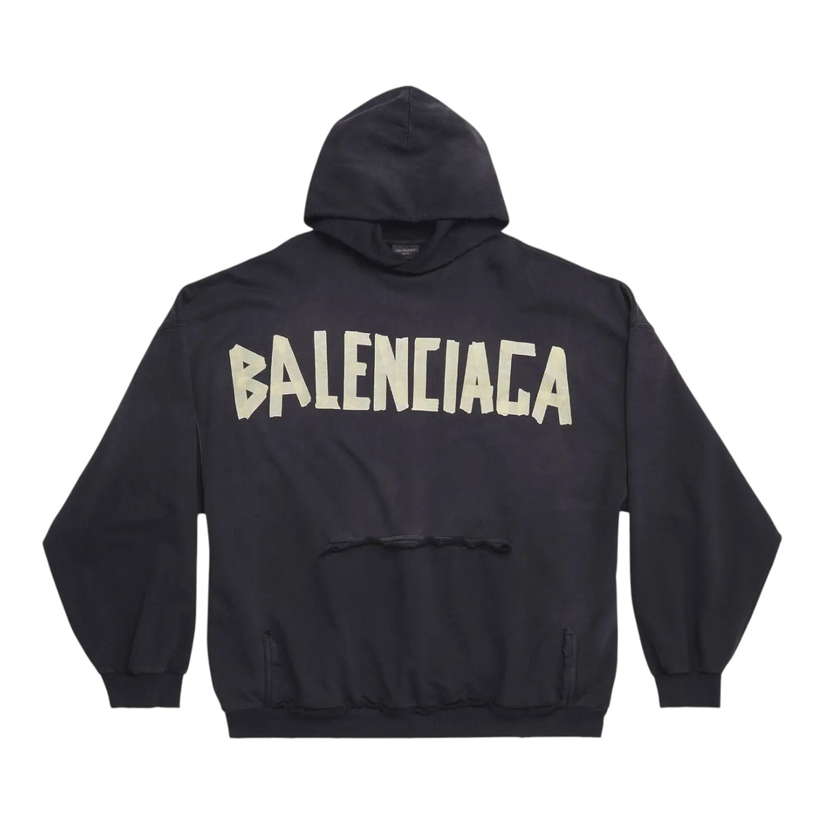 Balenciaga Tape Type Ripped Pocket Hoodie Black