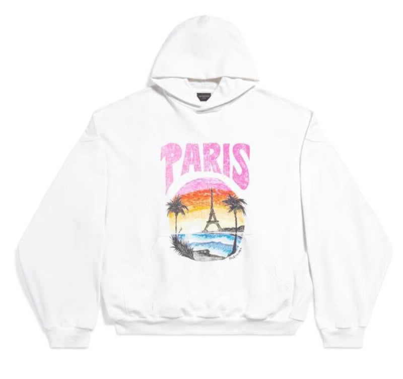 Paris Tropical Round Hoodie Oversized White/pink