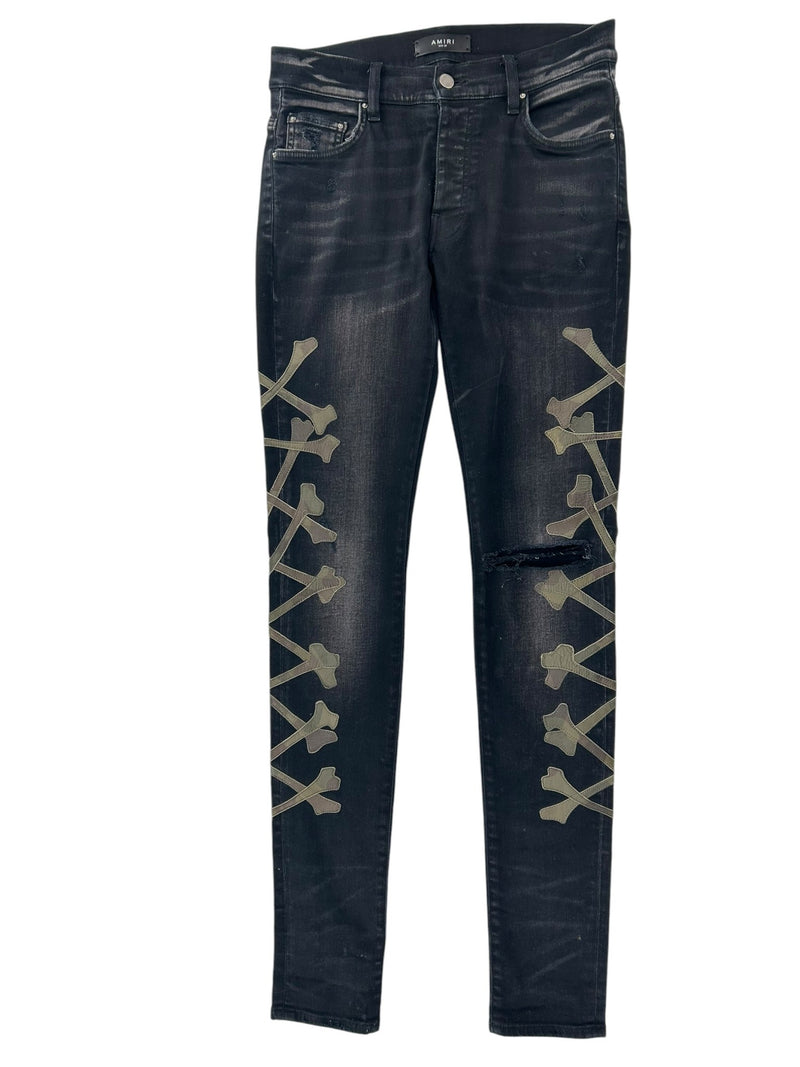Amiri Camo Bone Patched Denim Black