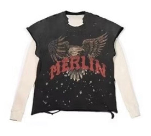 Merlins Father Eagle Thermal Tee Black White