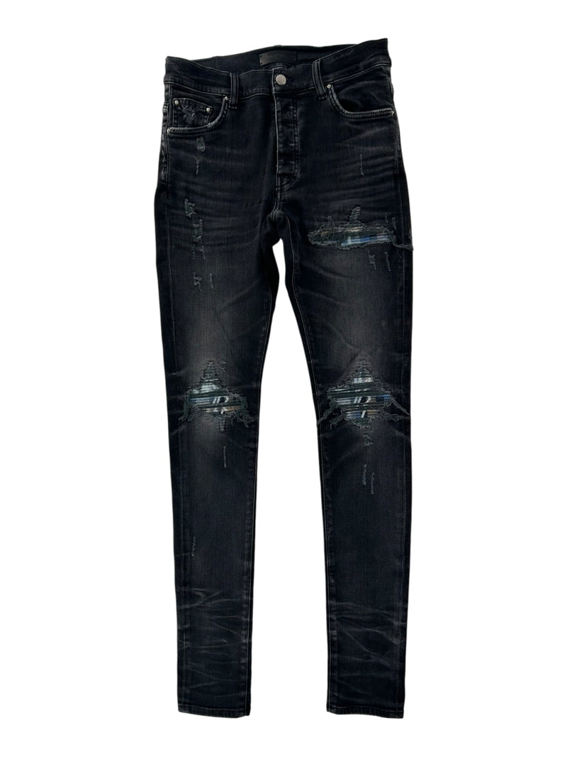 Amiri MX1 Jeans Black Blue Flannel Ribbed