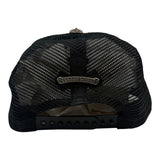 Chrome Hearts Cemetary Cross Leather Stitched Trucker Hat Black