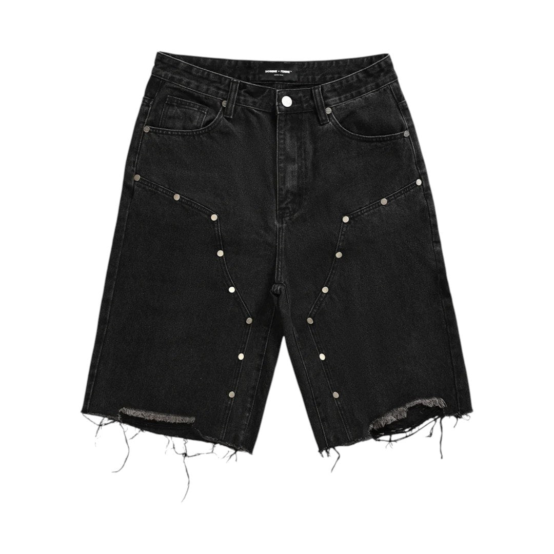 Homme + Femme Arsenal Studded Denim Shorts Black