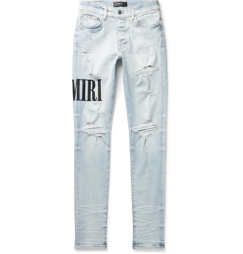 Amiri Embroidered Logo Distressed Jeans Lightwash