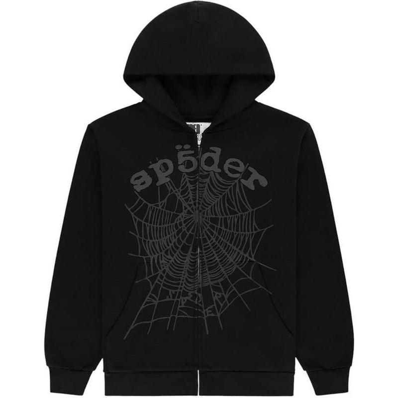 Sp5der OG Web V2 Phantom Zip Up Hoodie Black