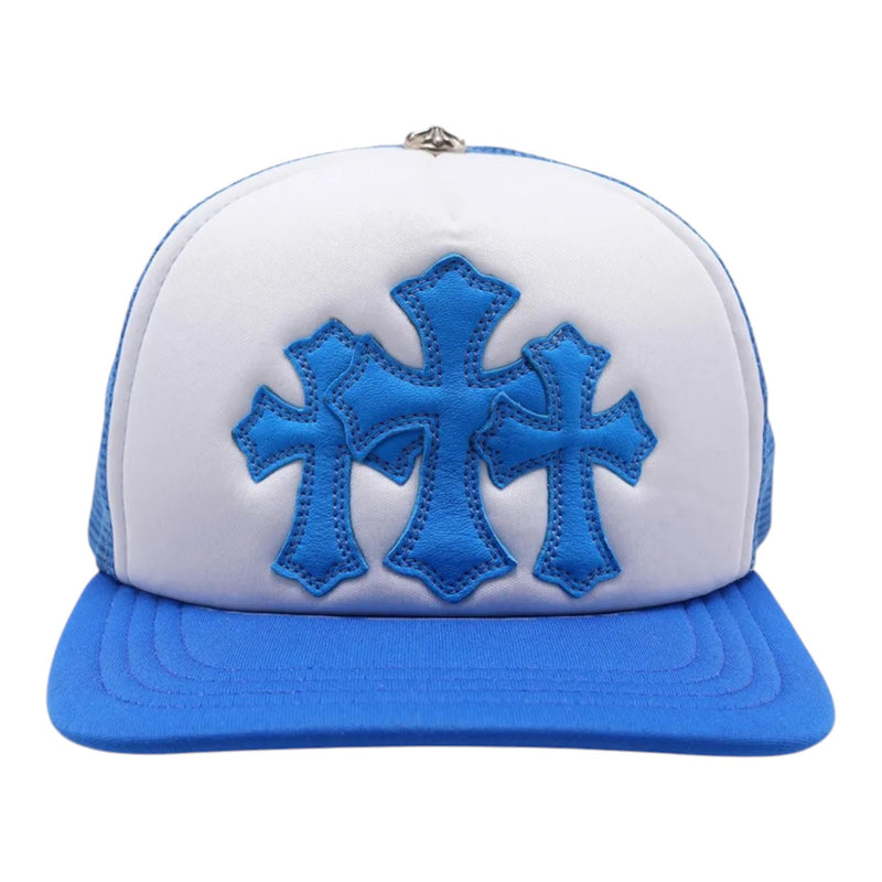 Chrome Hearts Leather Cemetery Triple Cross Hat Blue White