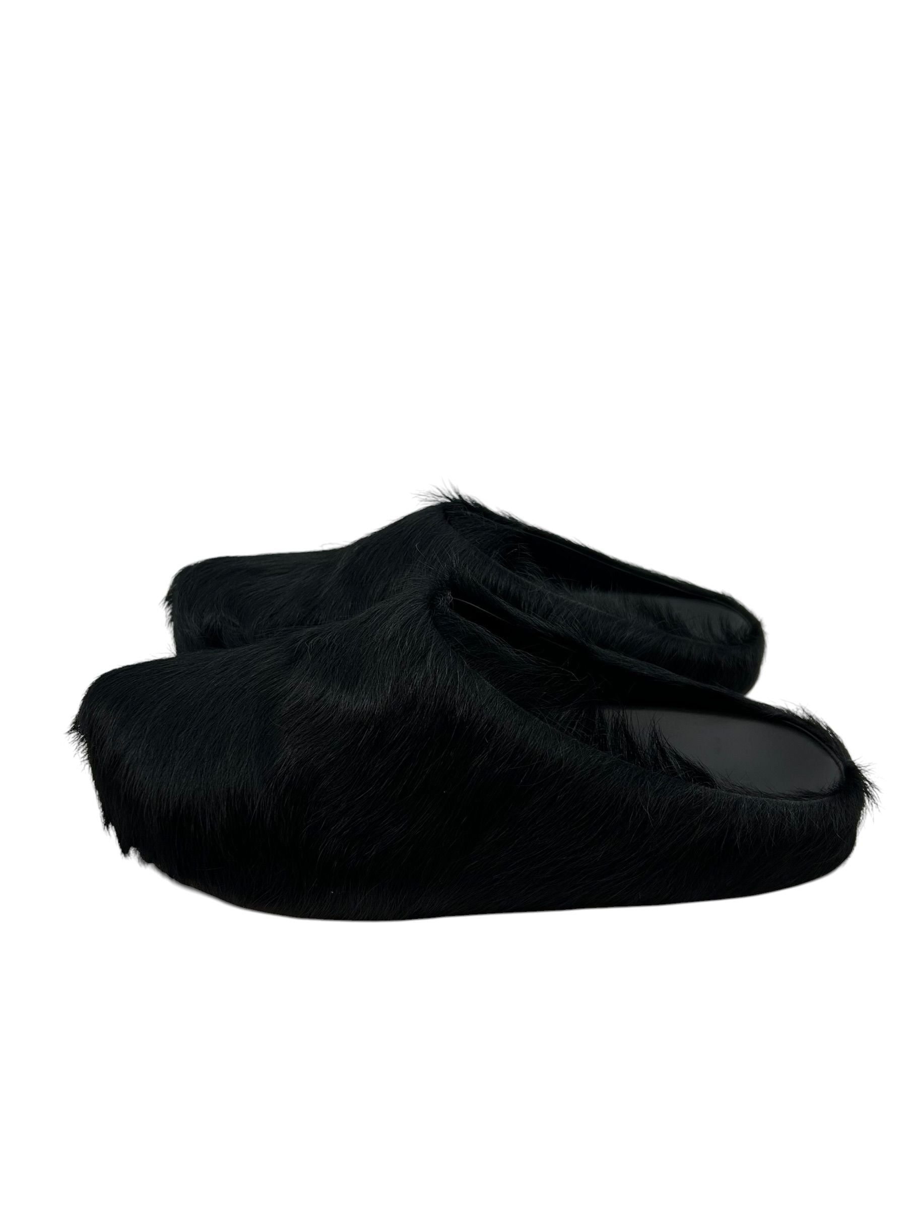 Marni Long Hair Calfskin Fussbett Sabot Mule Black