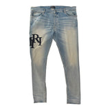 AMIRI Staggered Logo Skinny Jean Antique Indigo Black