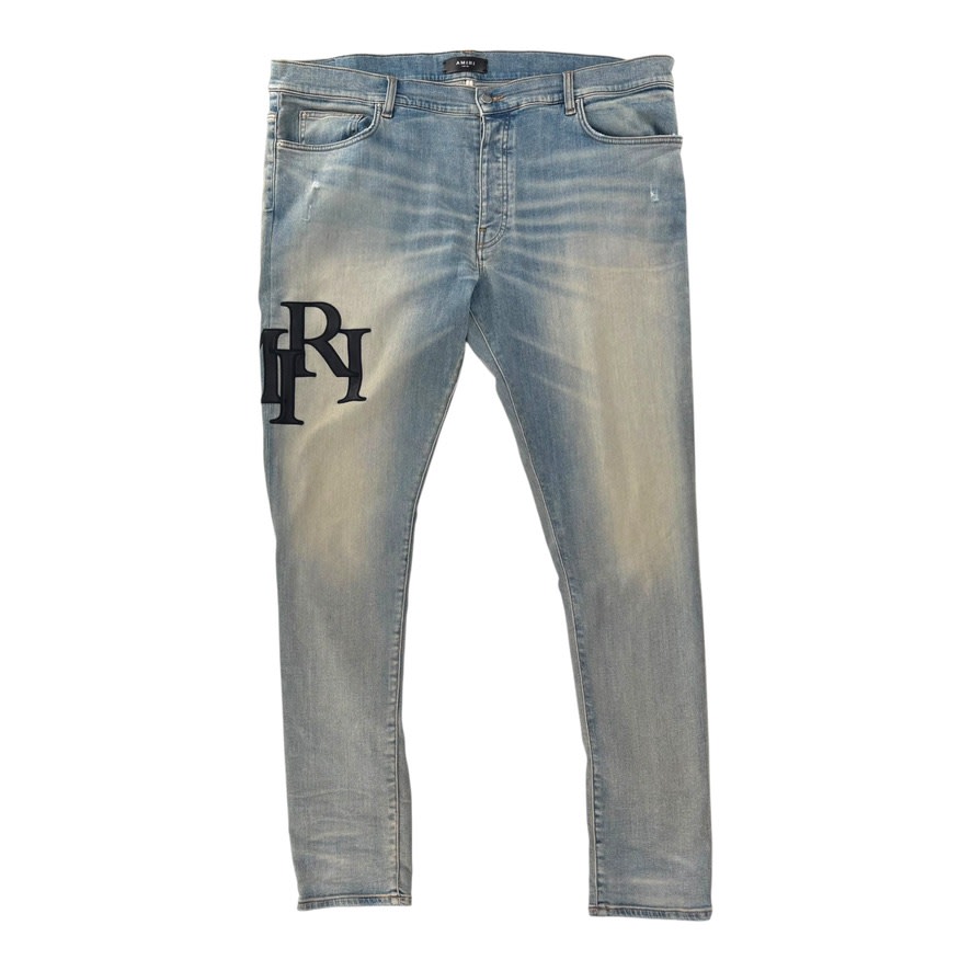 AMIRI Staggered Logo Skinny Jean Antique Indigo Black