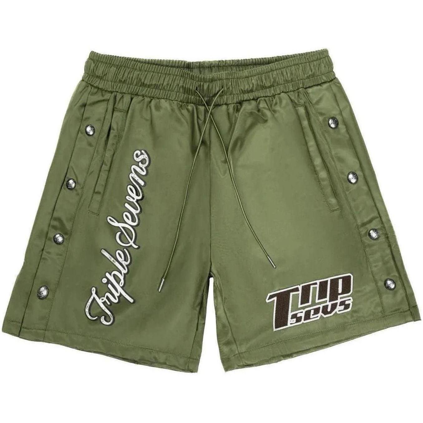 Triple Seven Nylon Button Up Shorts "Olive"