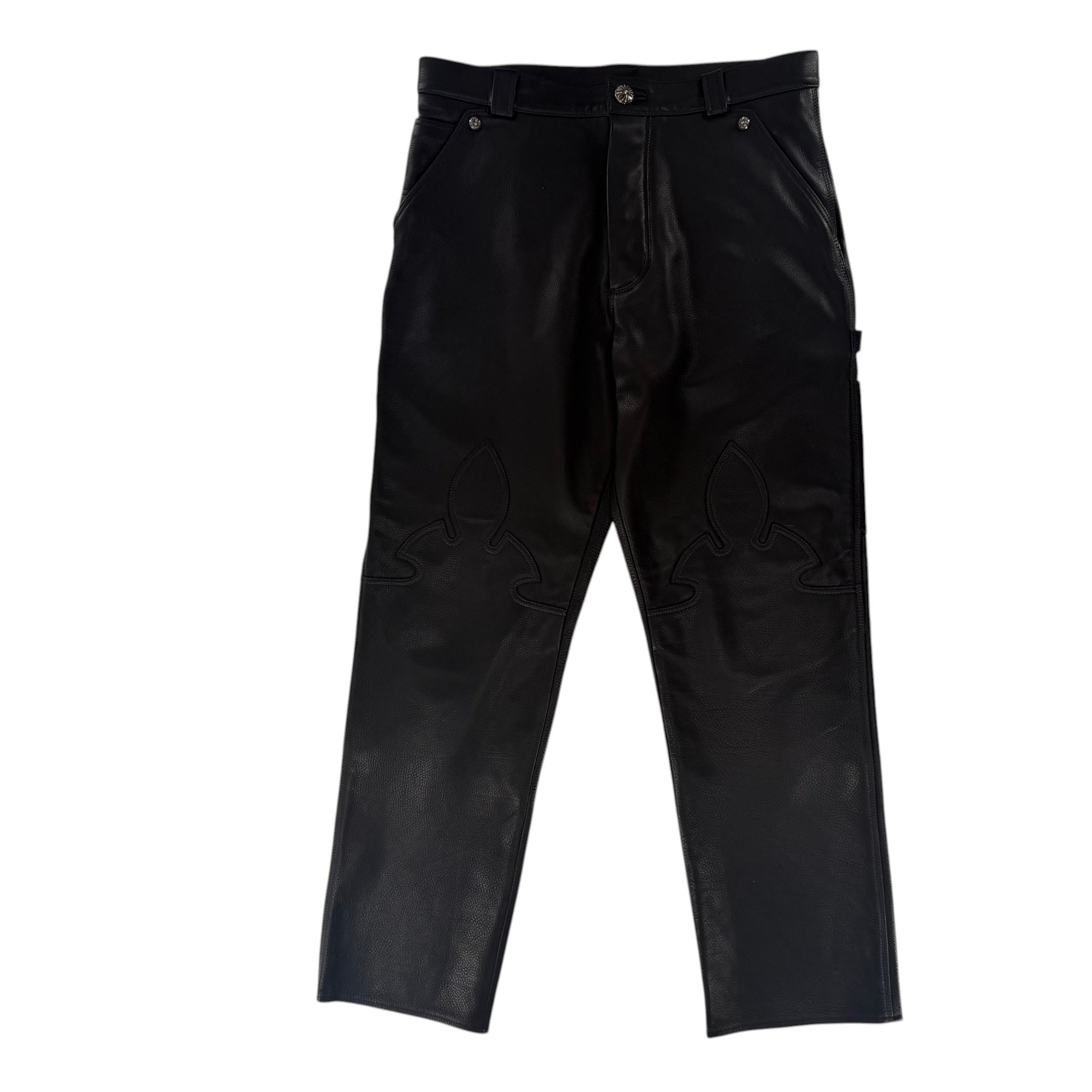 Chrome Hearts Fleur Knee Leather Carpenter Pants Black