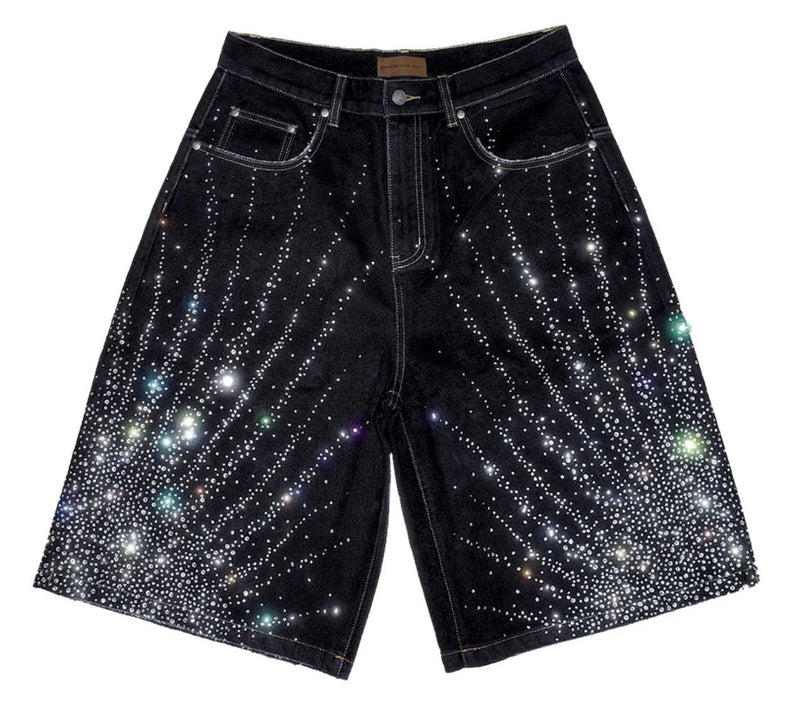 Birth of Royal Child 20K Diamond Starlight Denim Shorts IN Black