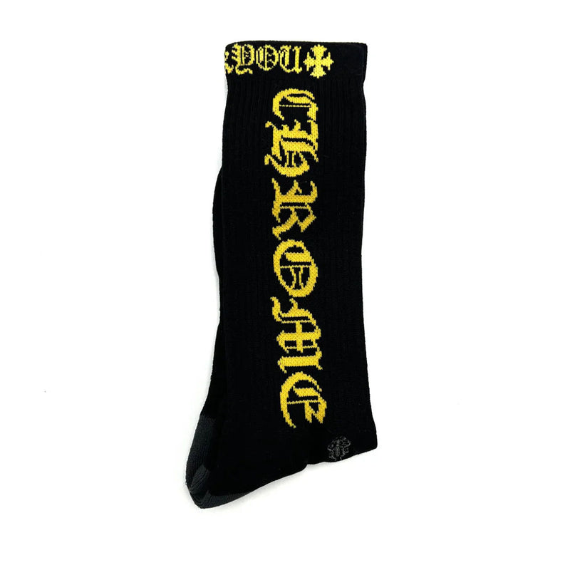 Chrome Hearts Vertical Logo Single Pair Sock Black Yellow