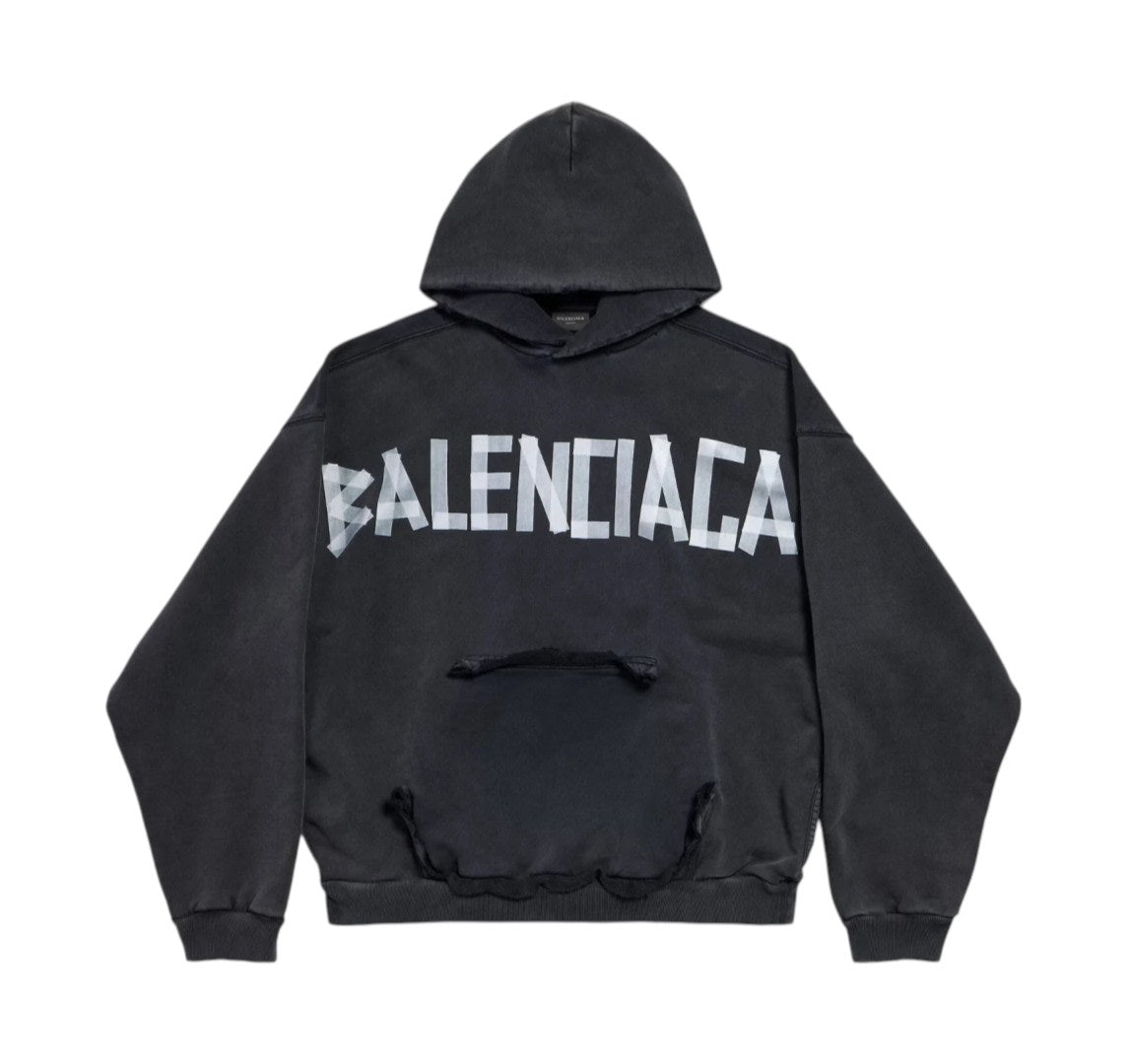 Balenciaga Ripped Pocket Tape Type Hoodie Black