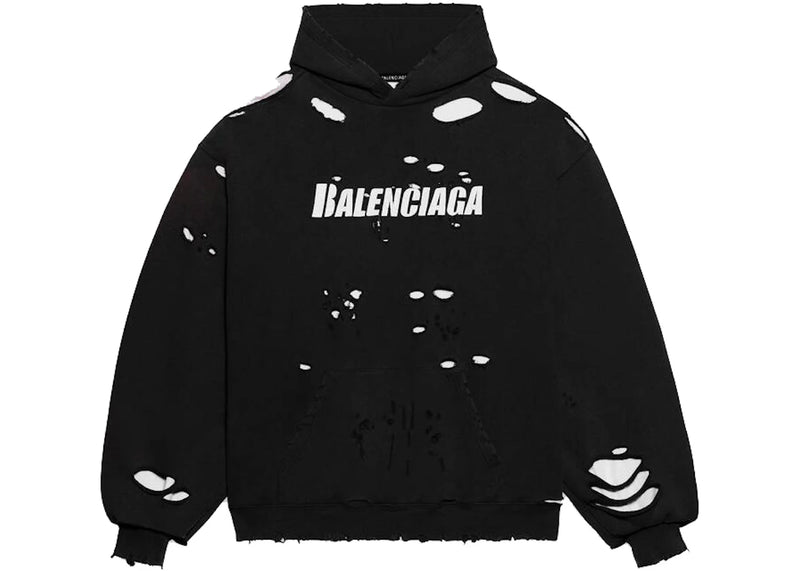 Balenciaga Caps Destroyed Hoodie Black/White