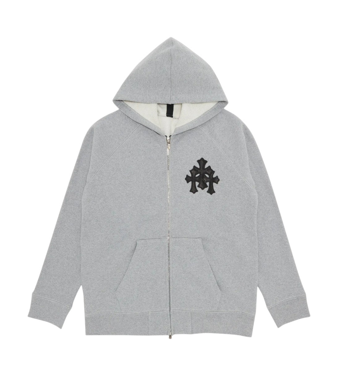Chrome Hearts Paper Jam Triple Leather Cross Zip-Up Hoodie Grey