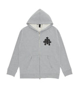 Chrome Hearts Paper Jam Triple Leather Cross Zip-Up Hoodie Grey