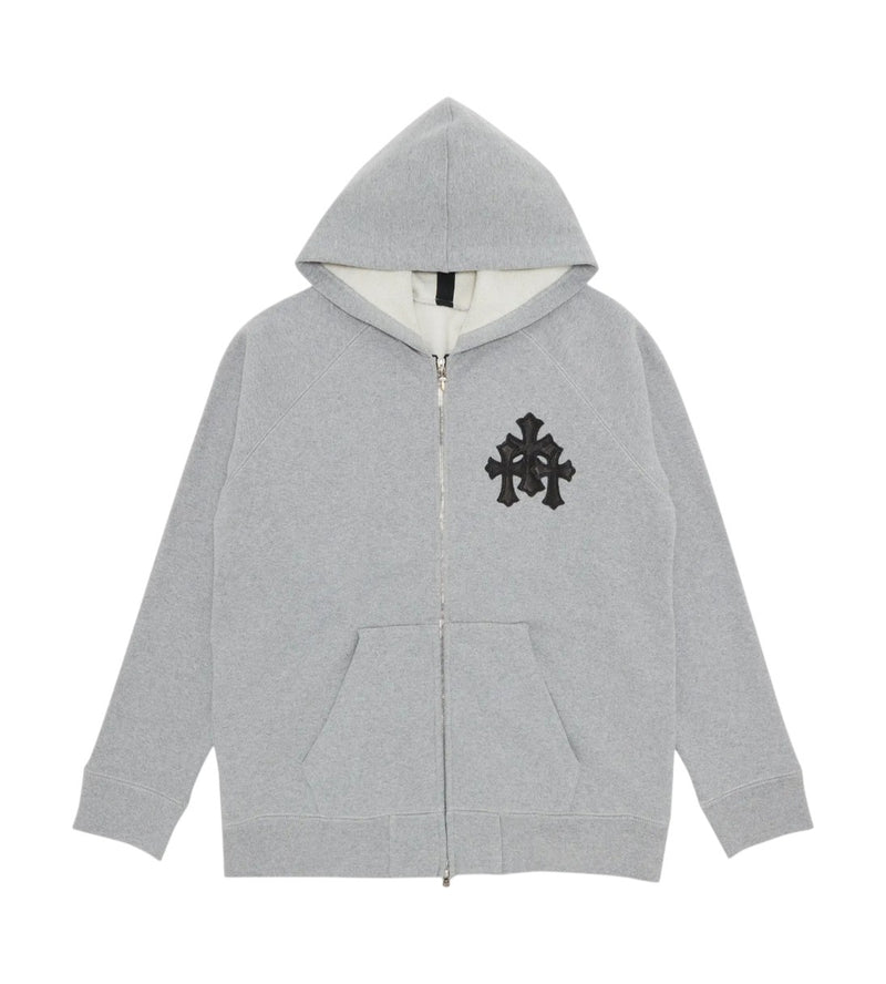 Chrome Hearts Paper Jam Triple Leather Cross Zip-Up Hoodie Grey