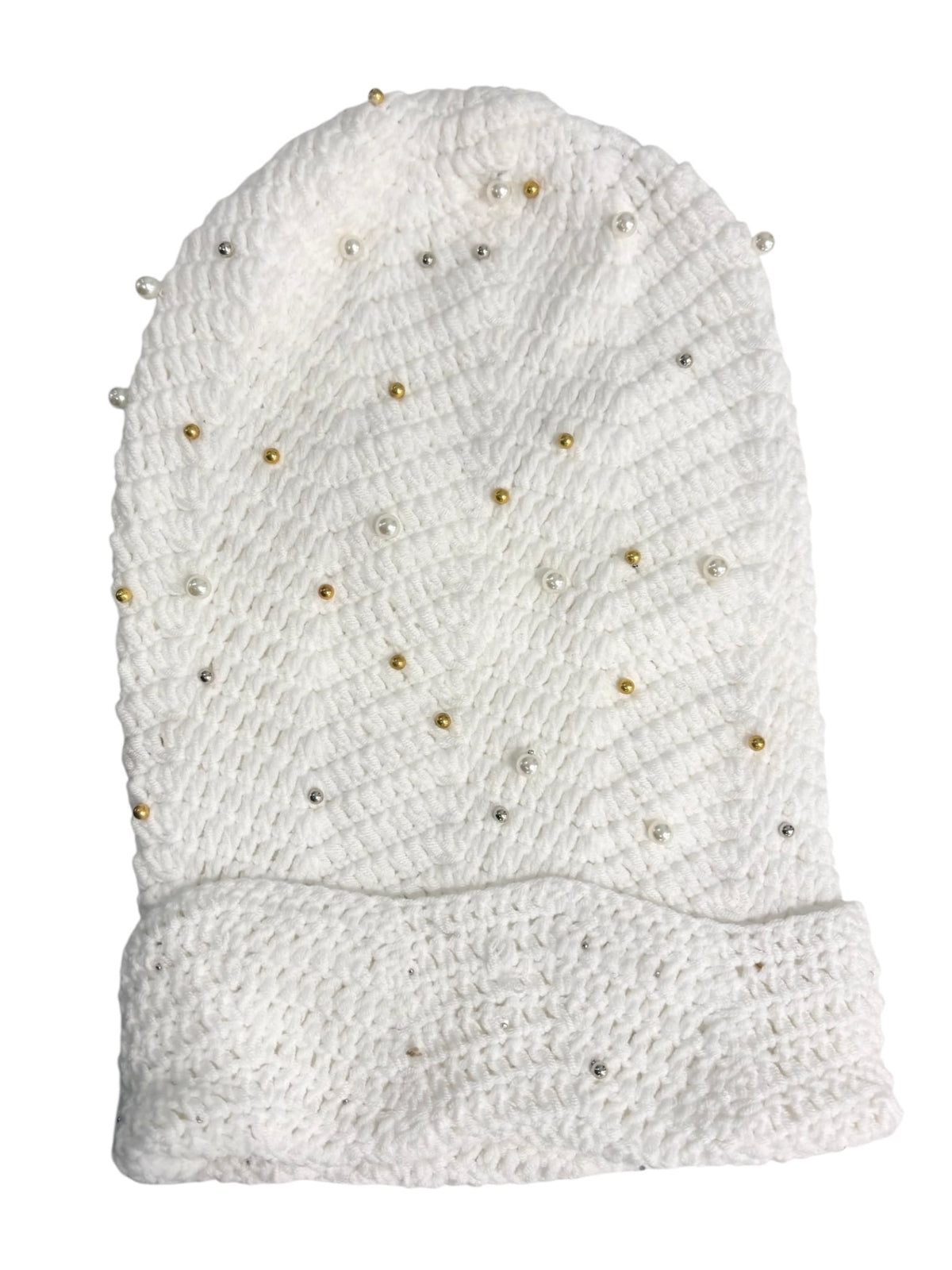 Arkyve Pearl Crochet Sock Hat White