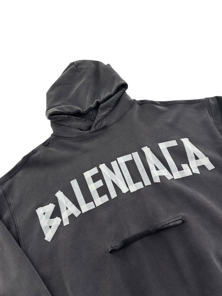 Balenciaga Ripped Pocket Hoodie Washed Black