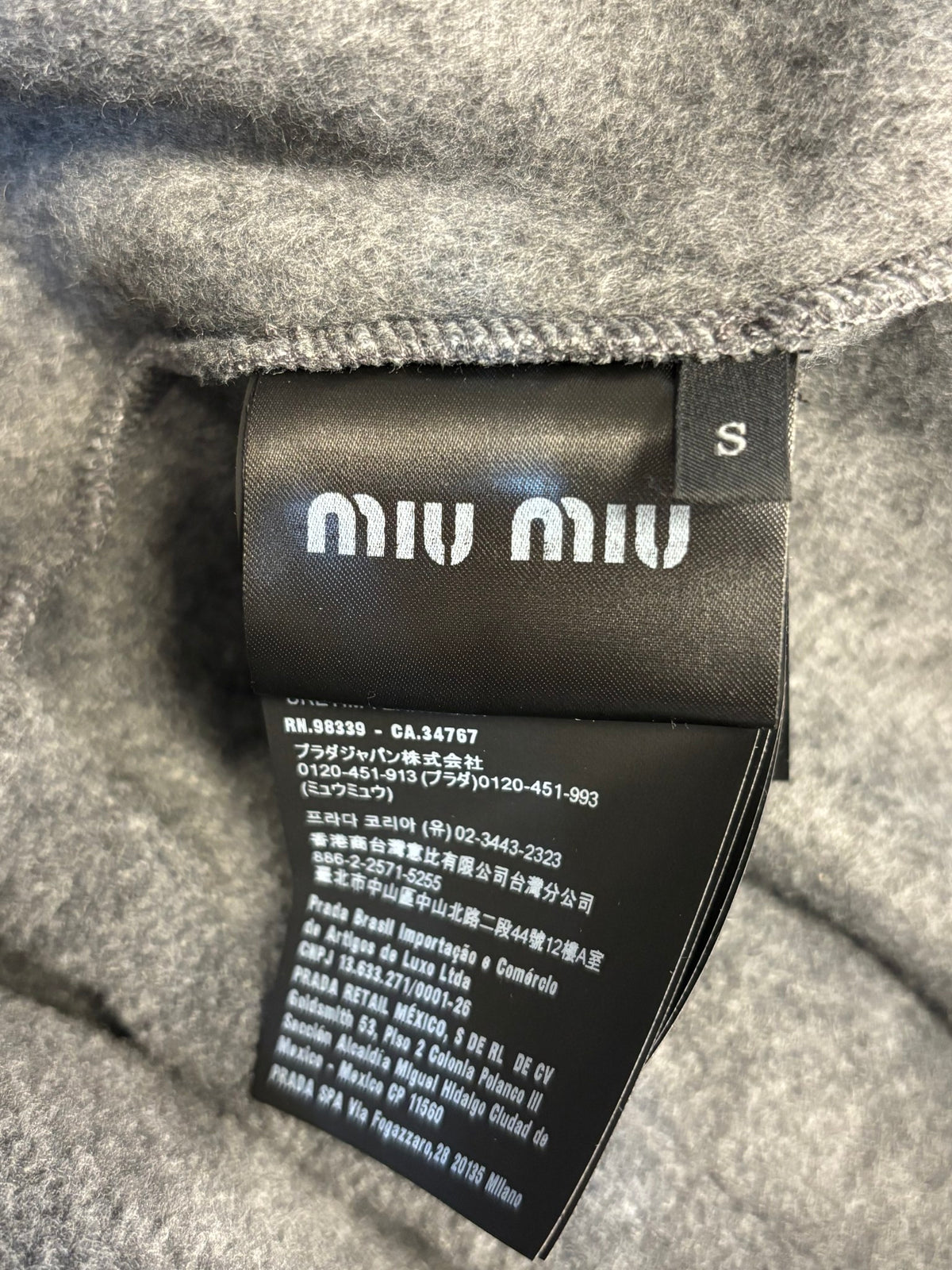 Miu Miu  Fleece Zip-Up Hooded Jacket Grey