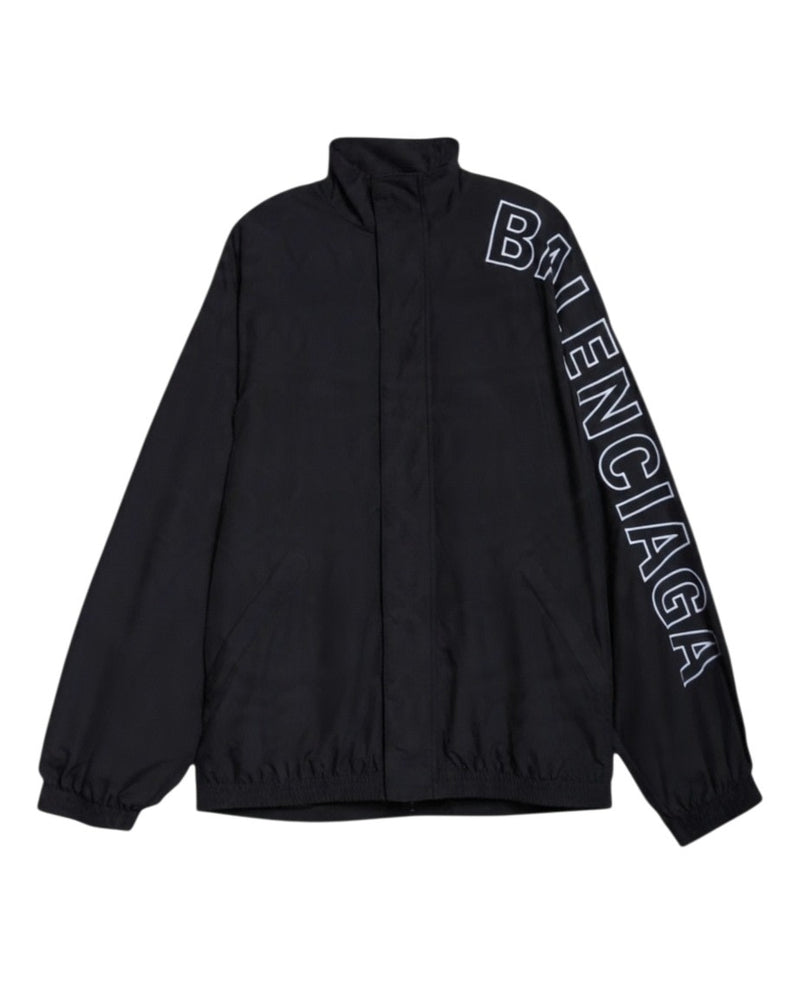 Balenciaga Black Logo Print Zip-Up Track Jacket Black