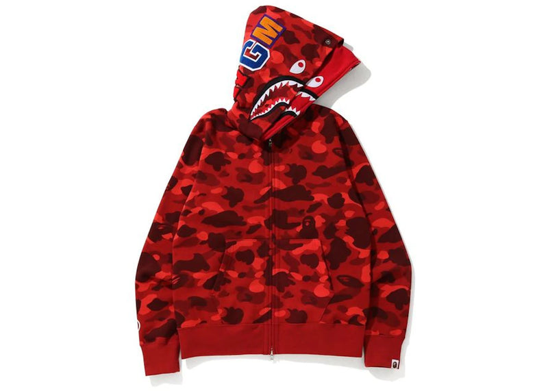 BAPE Color Camo Shark Wide Full Zip Double Hoodie Red