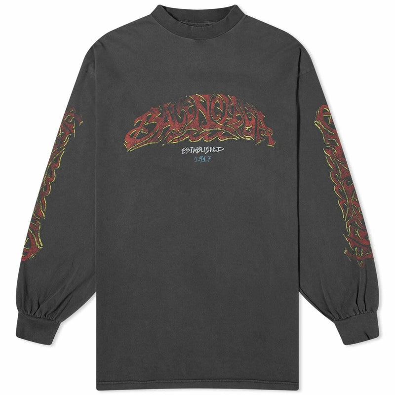 Balenciaga Off Shore Long Sleeve Shirt Faded Black Red