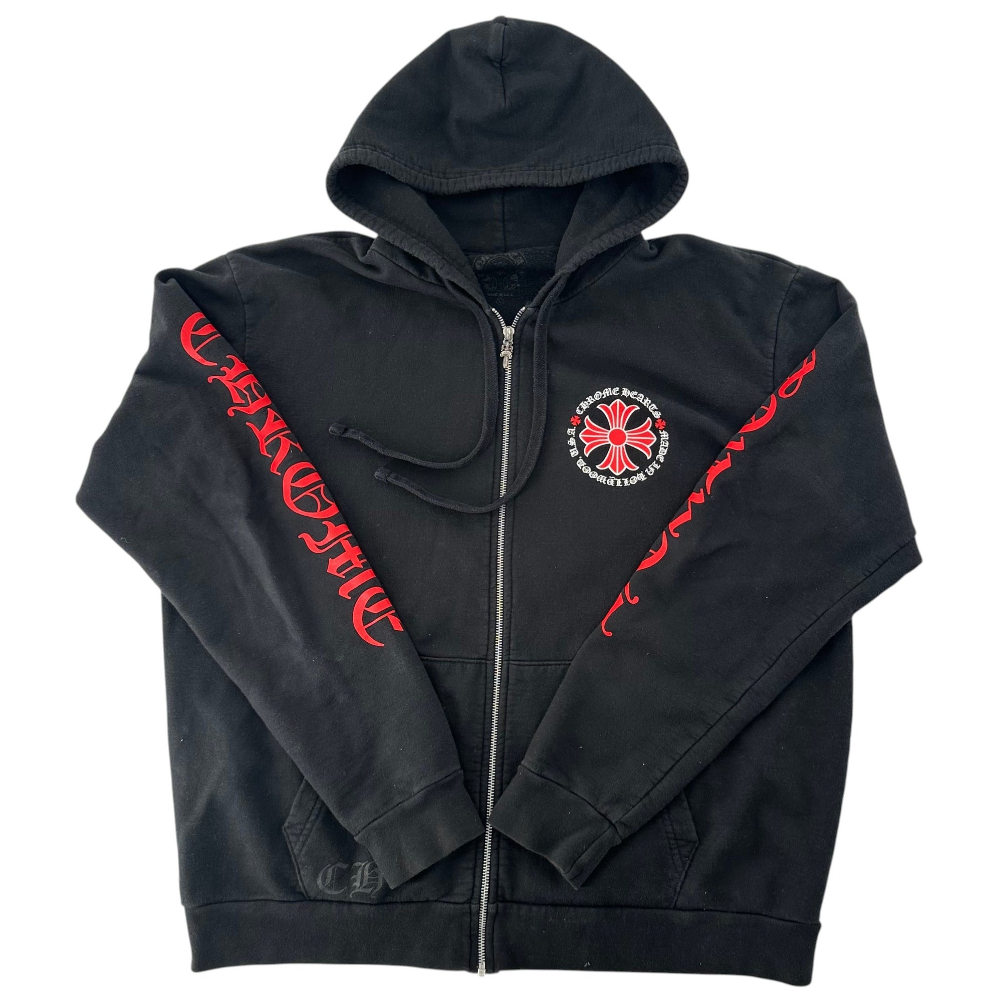 Chrome Hearts Made In Hollywood Plus Cross Zip Up Hoodie Black Red