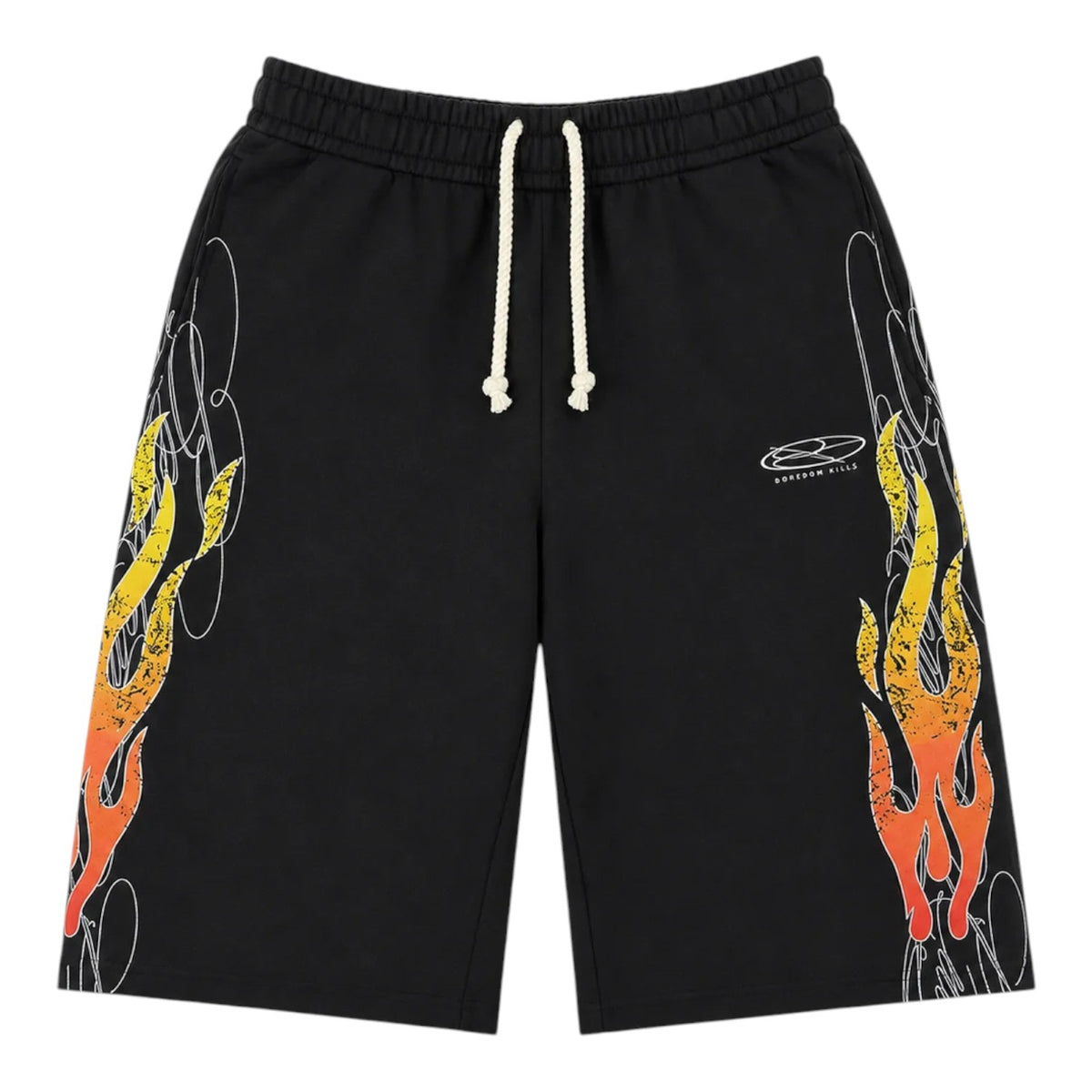 Boredom Kills Up in Flames Shorts Black