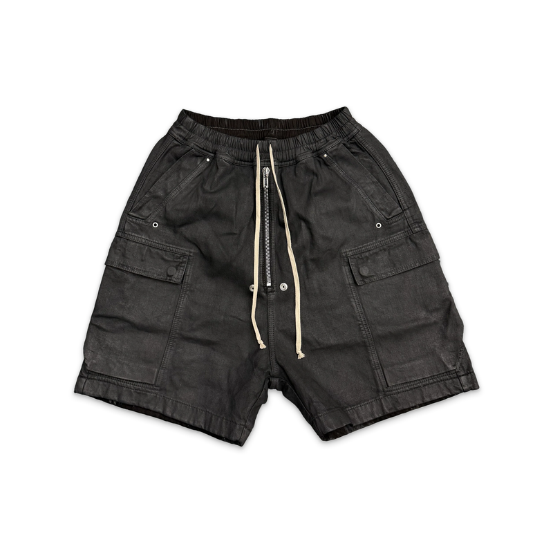 Rick Owens Denim Cargobela Shorts Black Wax