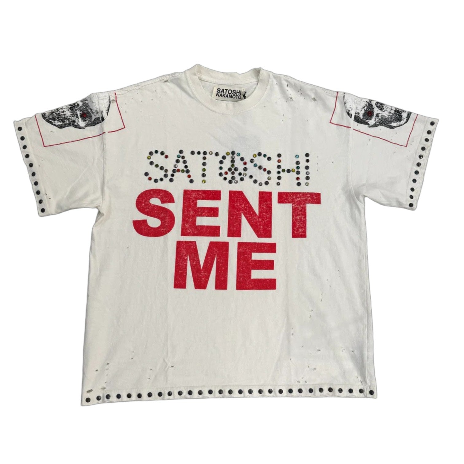 Satoshi Sent Me Studded Tee White