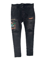 Amiri Multi Logo Patch Denim Black