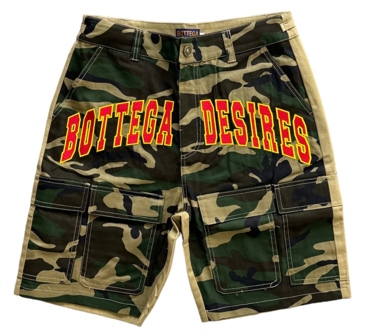 Bottega Desires Cargo Logo Shorts Camo
