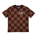Louis Vuitton Short-Sleeved Cotton Damier Crewneck with Crystal LV Patch Sienna