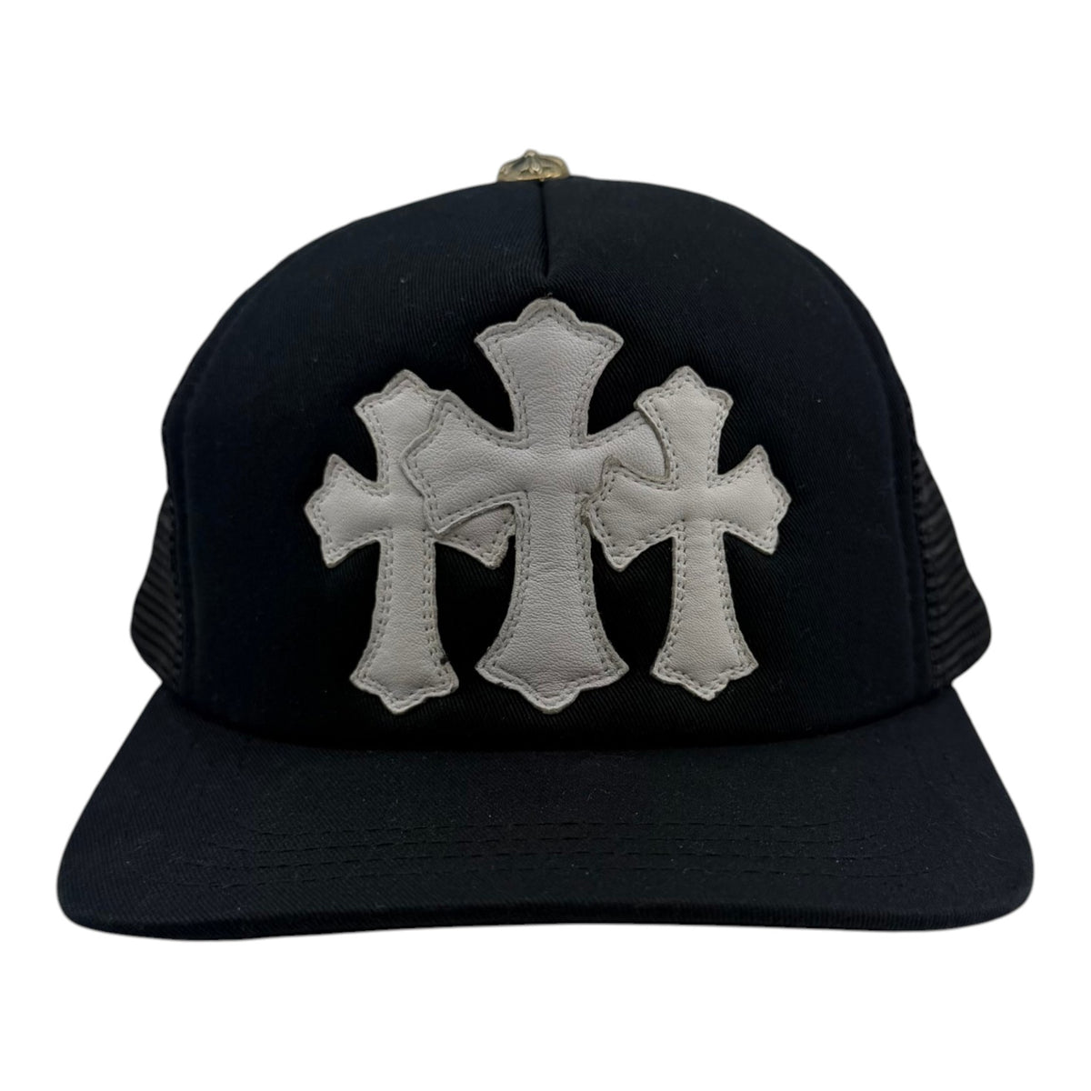 Chrome Hearts Triple Cross Patch Trucker Hat Black White