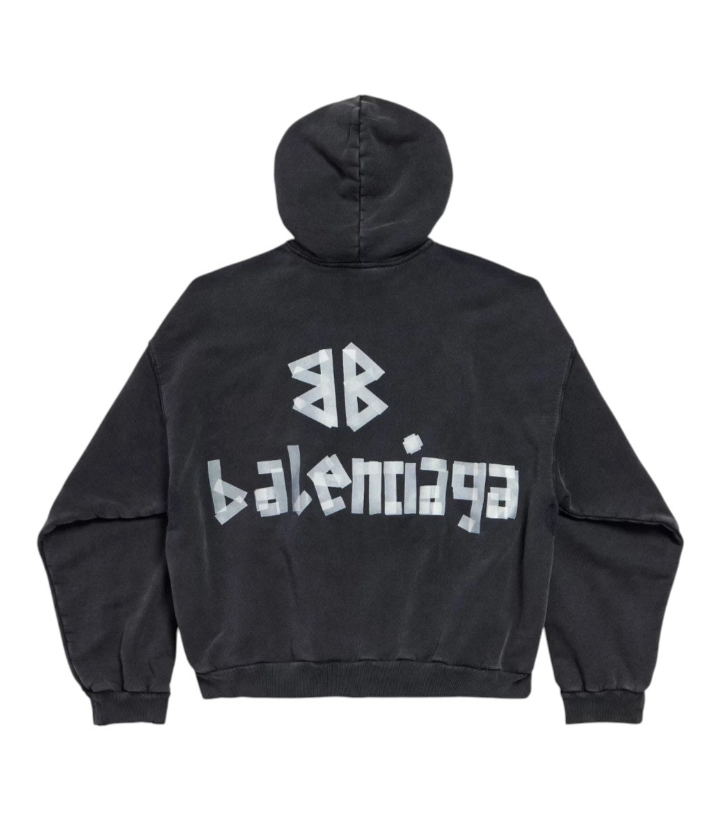 Balenciaga Ripped Pocket Tape Type Hoodie Black