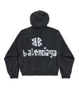 Balenciaga Ripped Pocket Tape Type Hoodie Black