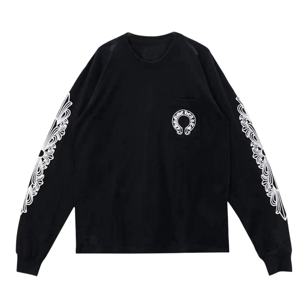 Chrome Hearts Horseshoe Floral Long-Sleeve Pocket Tee Black