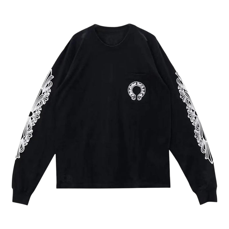 Chrome Hearts Horseshoe Floral Long-Sleeve Pocket Tee Black